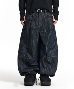 FLOWING WAVE BALLOON DENIM PANTS (RAW INDIGO)