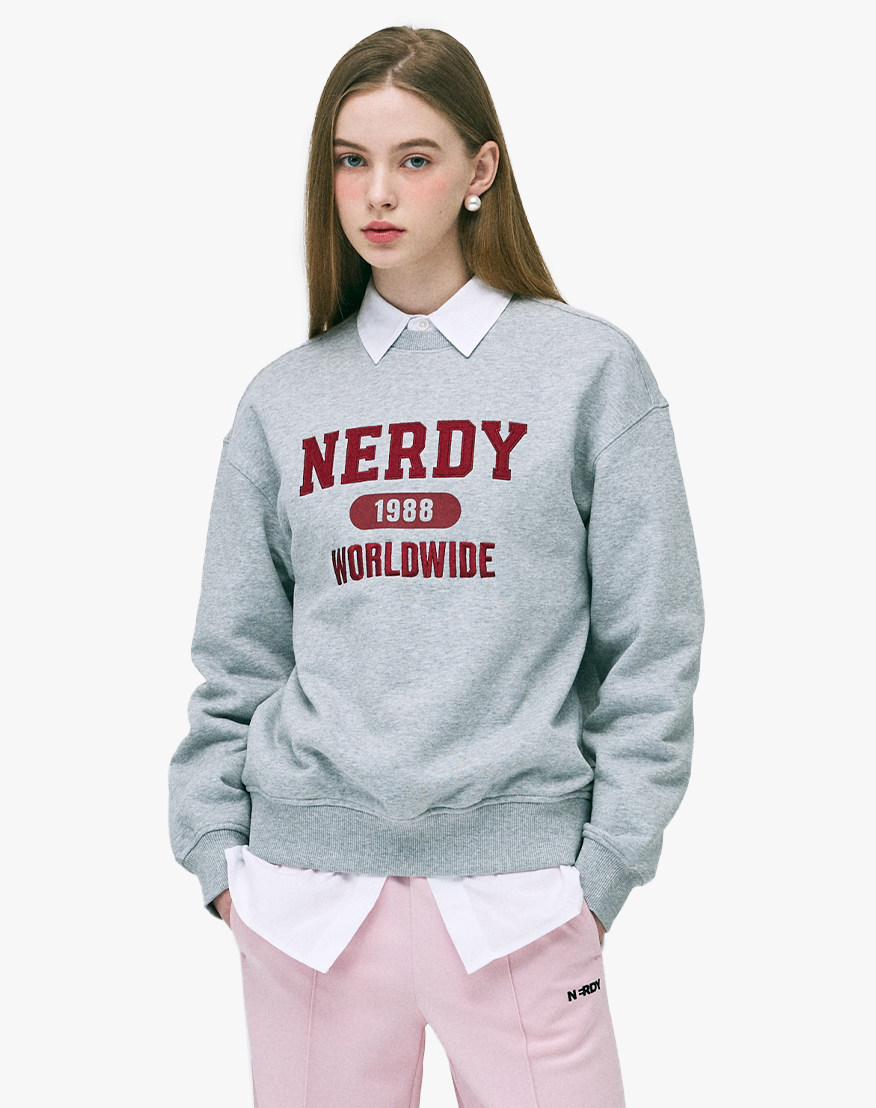 さらに100円引き◆NERDY◆VARSITY LOGO BRUSHED SWEATSHIRT MUSINSA | NERDY [Celebrity Worn] Varsity Logo Brushed