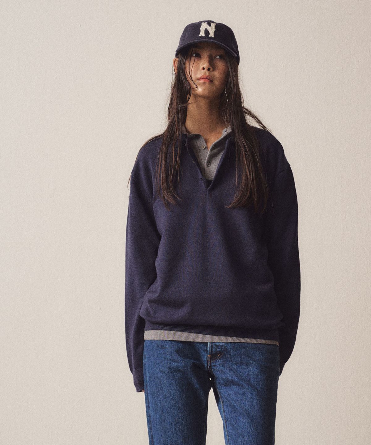 이지오 우먼(EZIO WOMEN) W 3 Buttons Collar Knit_Navy