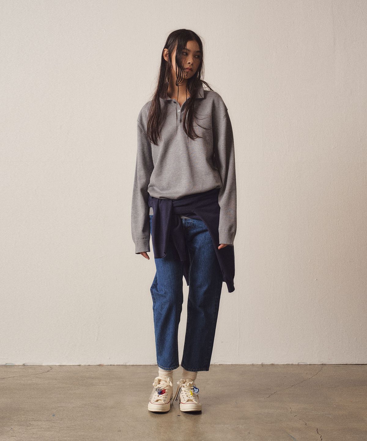 이지오 우먼(EZIO WOMEN) W 3 Buttons Collar Knit_Grey
