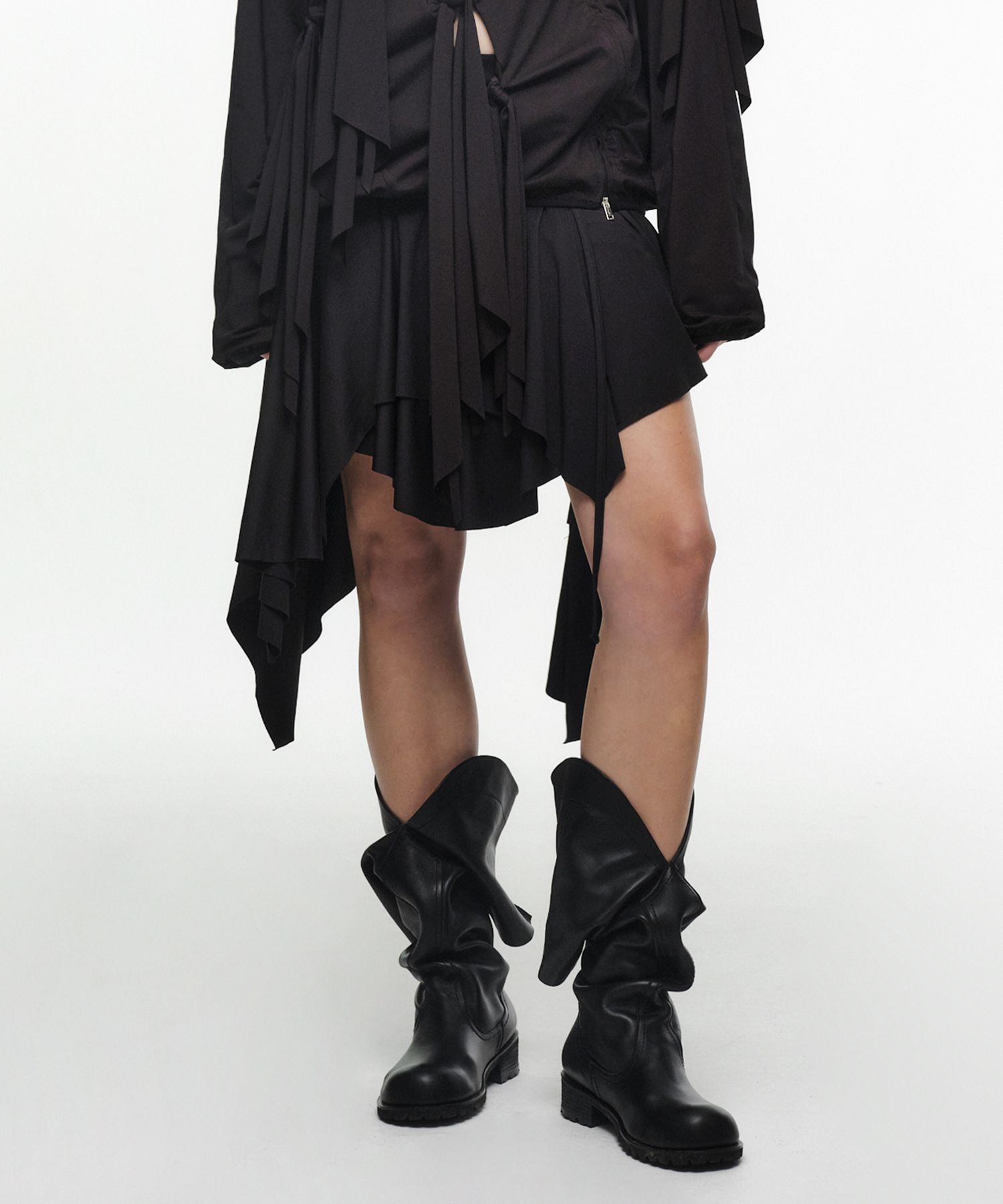 MUSINSA | NACHE FLOW LAYERED SKIRT BLACK
