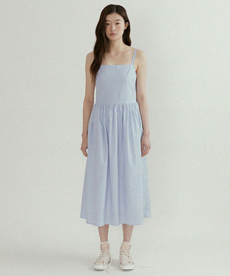 bustier shirring dress-stripe
