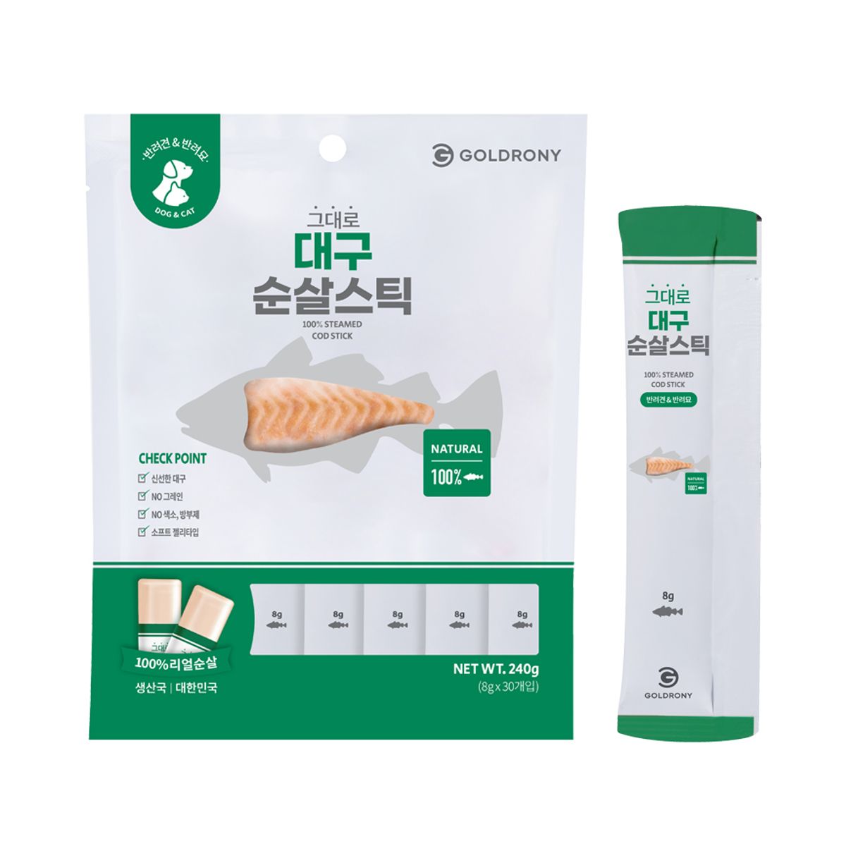 골드로니(GOLDRONY) 그대로 순살스틱 대구 30개입 강아지 고양이 간식