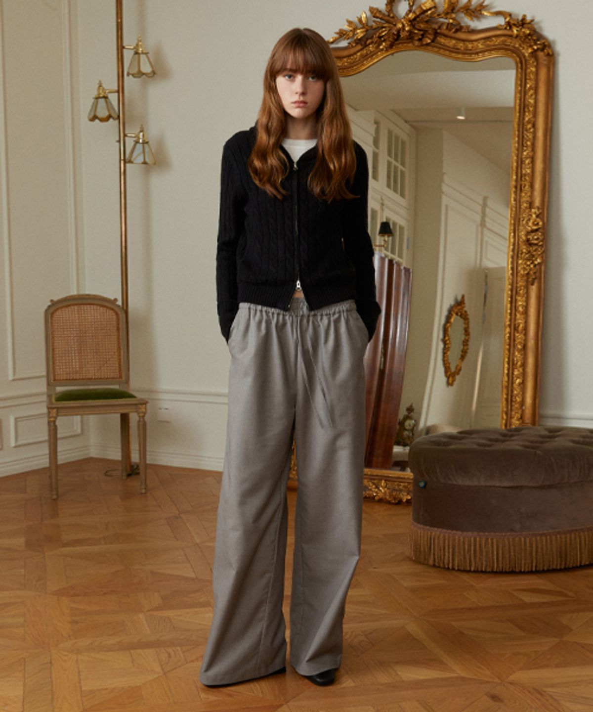 레이디 볼륨(LADY VOLUME) [ALL-SEASON] BANDING LOOSE WIDE SLACKS_LIGHT GRAY