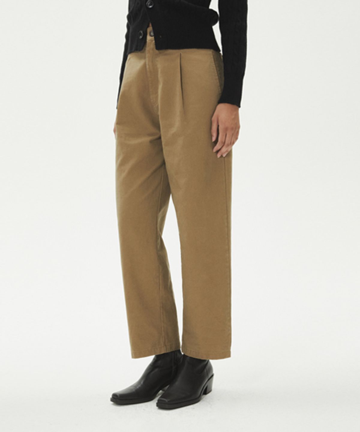 레이디 볼륨(LADY VOLUME) [ALL-SEASON] PINTUCK COTTON STRAIGHT PANTS_BROWN