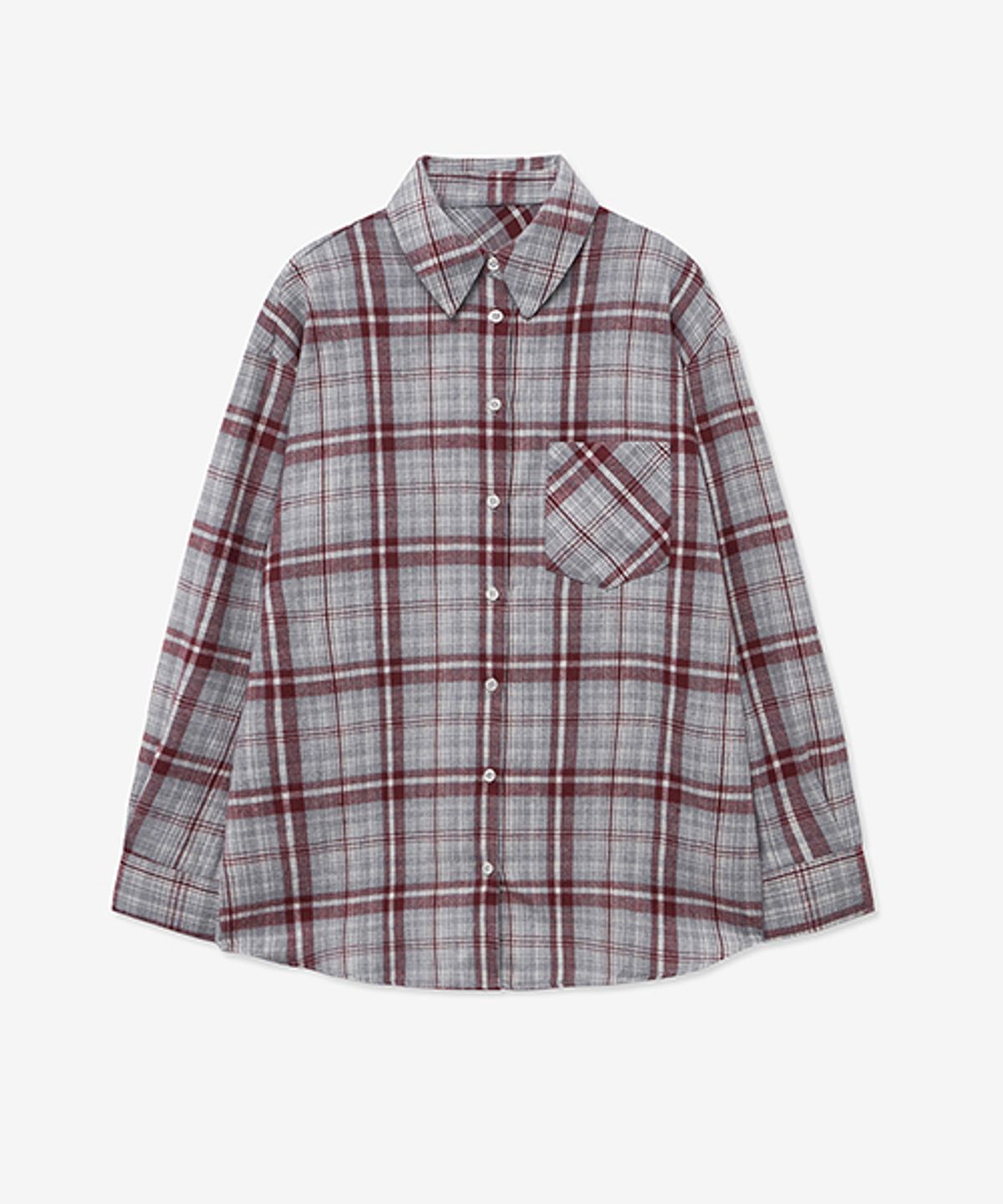 레이디 볼륨(LADY VOLUME) OVER-FIT TARTAN CHECK POCKET SHIRT_GRAY