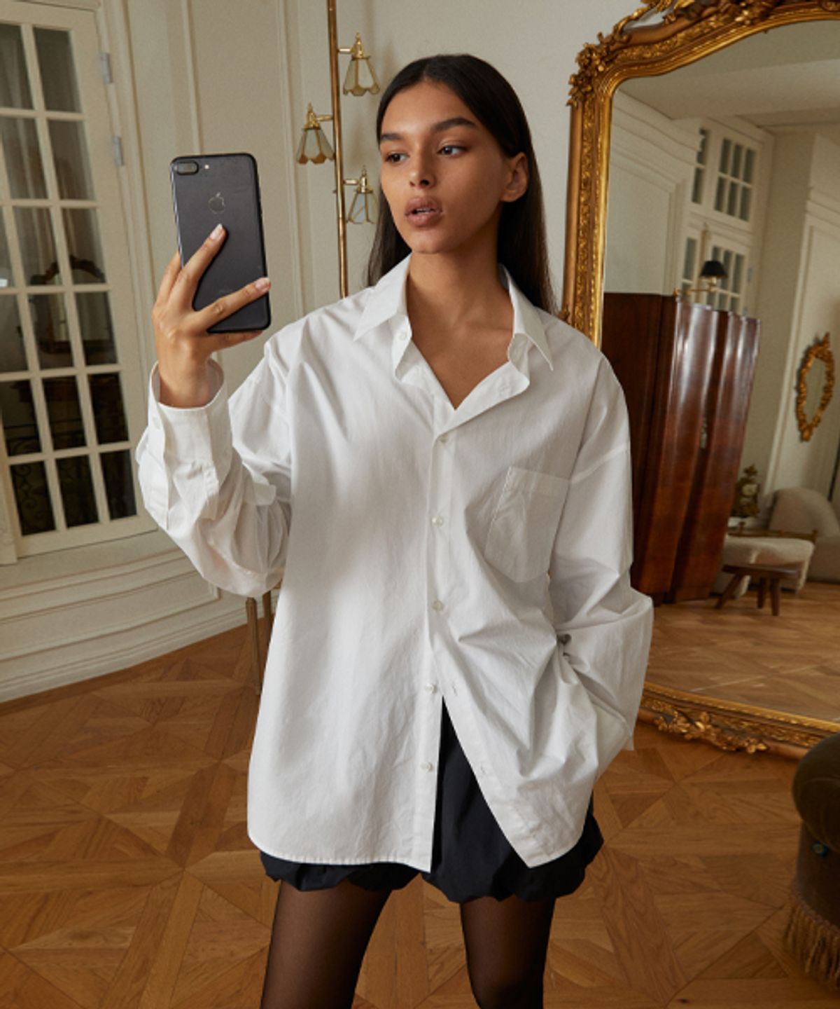 레이디 볼륨(LADY VOLUME) DAILY OVER FIT POCKET SHIRT_IVORY