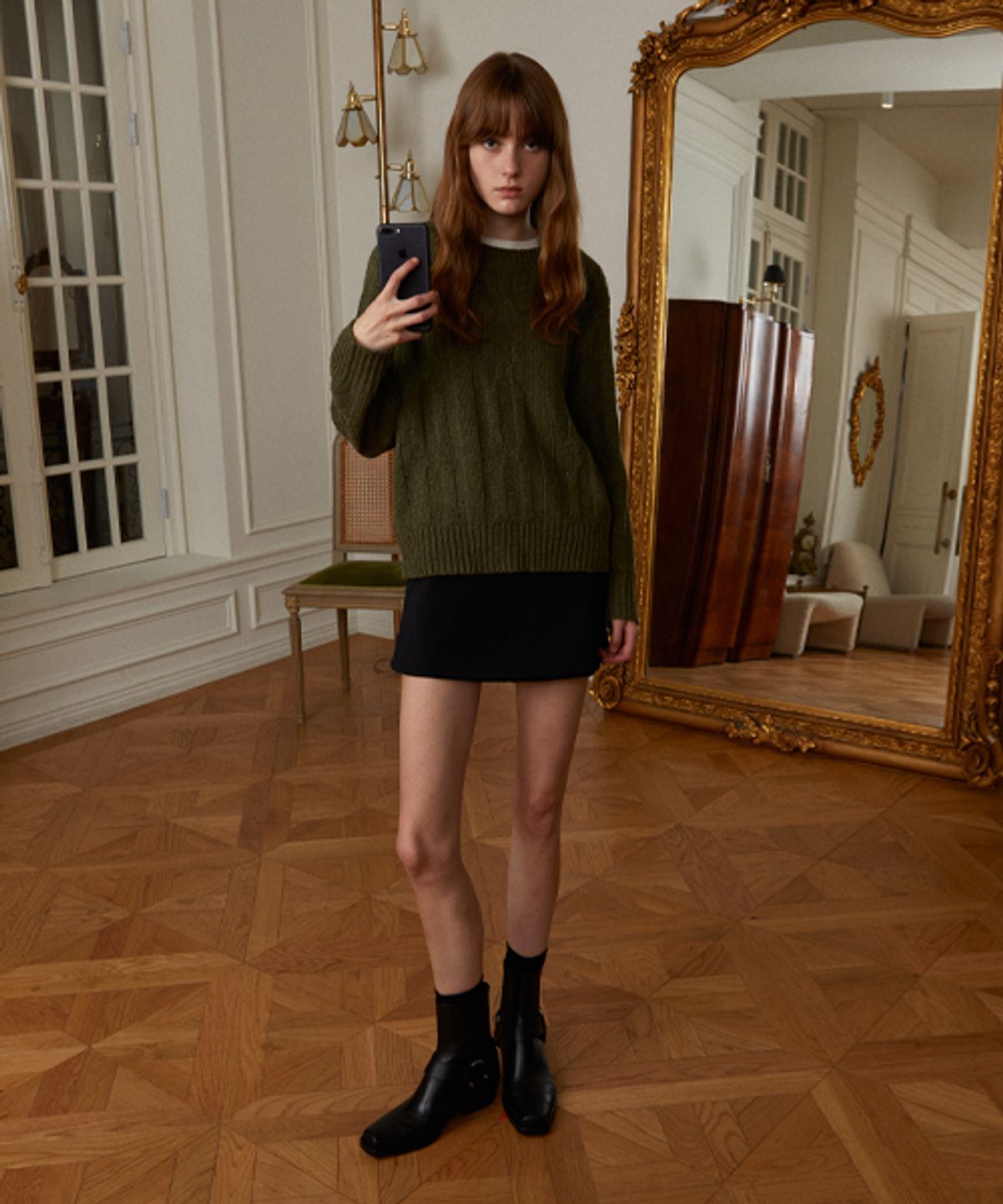 레이디 볼륨(LADY VOLUME) WOOL BOKASHI CREW NECK ROUND KNIT_KHAKI