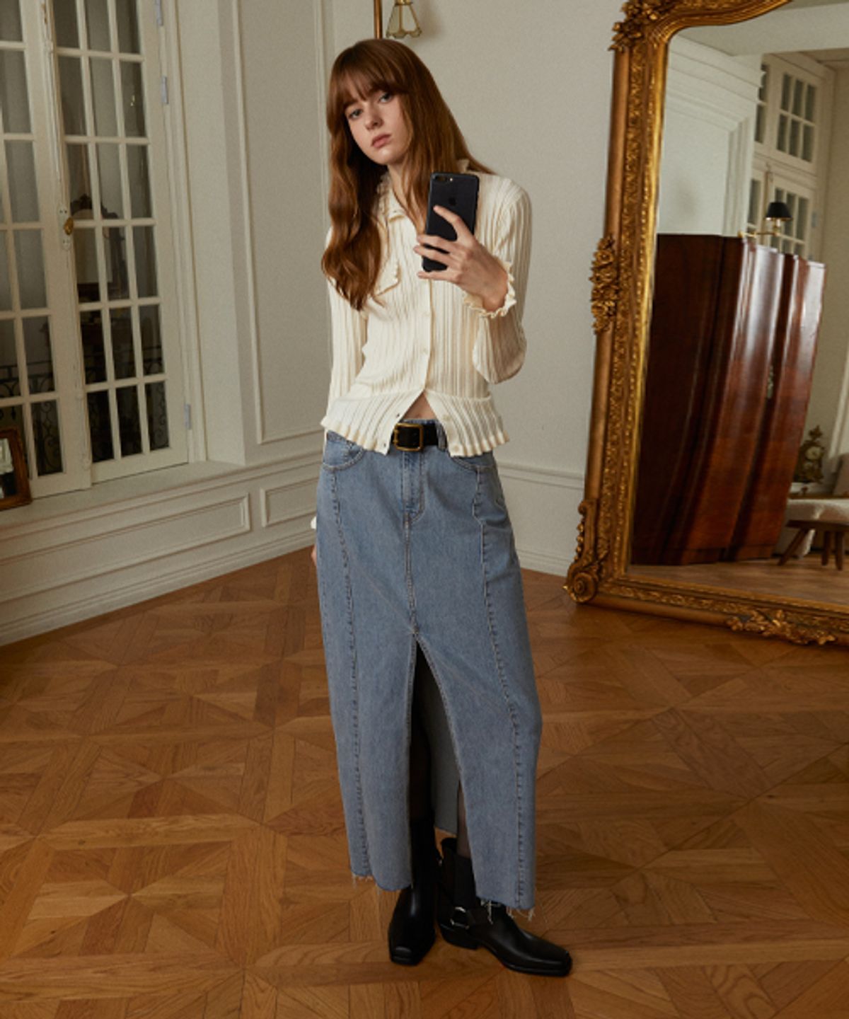 레이디 볼륨(LADY VOLUME) DRAWING FRILL KNIT CARDIGAN_CREAM