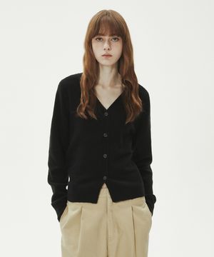 V-NECK WOOL BUTTON KNIT CARDIGAN_BLACK