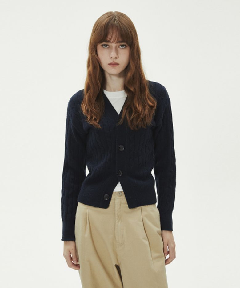 CABLE POINT BUTTON KNIT CARDIGAN_NAVY