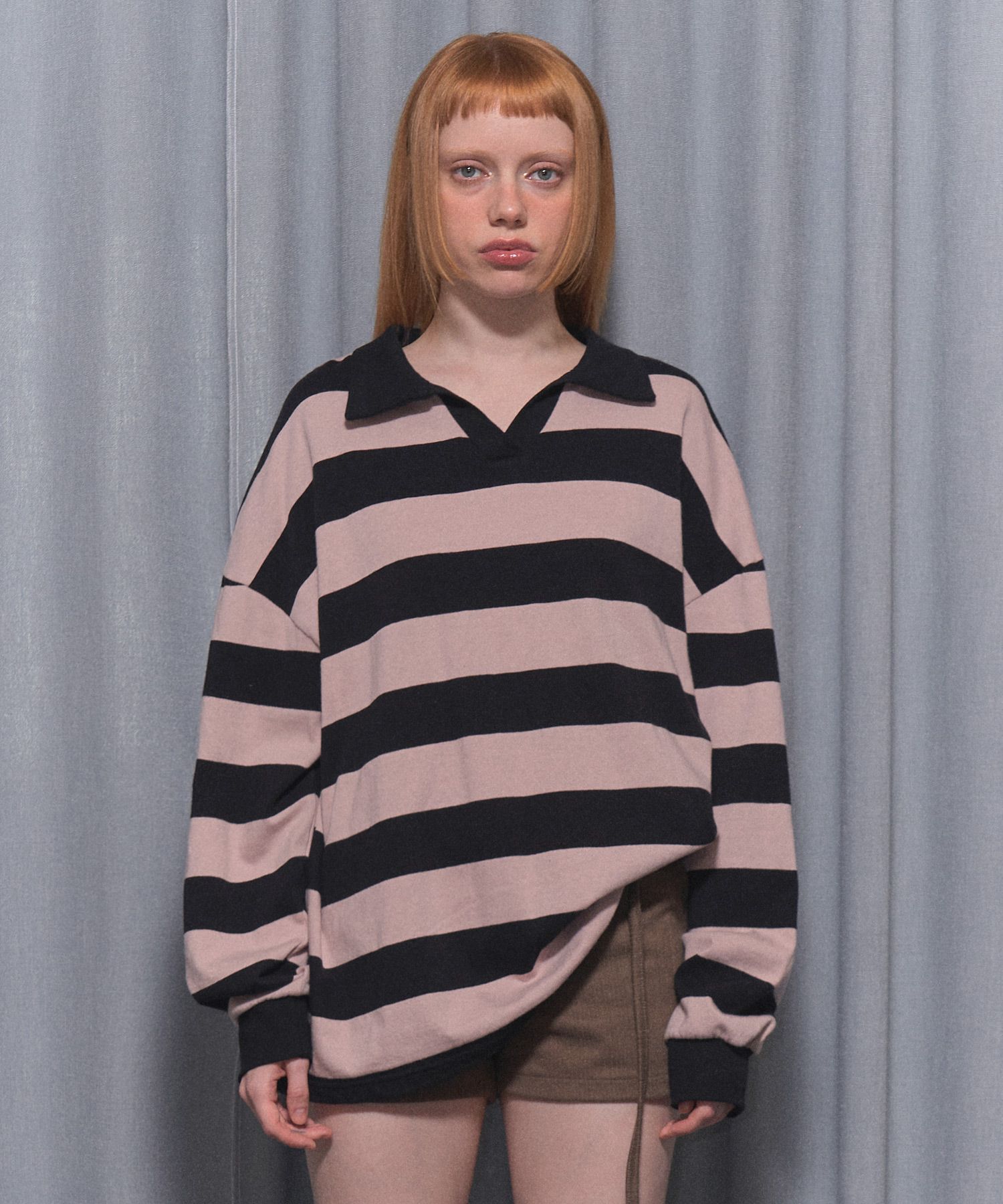 Tシャツ・カットソー NASTY FANCY CLUB STRIPE OVERFIT RUGBY TEE 4BMM033 NASTY FANCY CLUB STRIPE OVERFIT RUGBY TEE 4BMM033