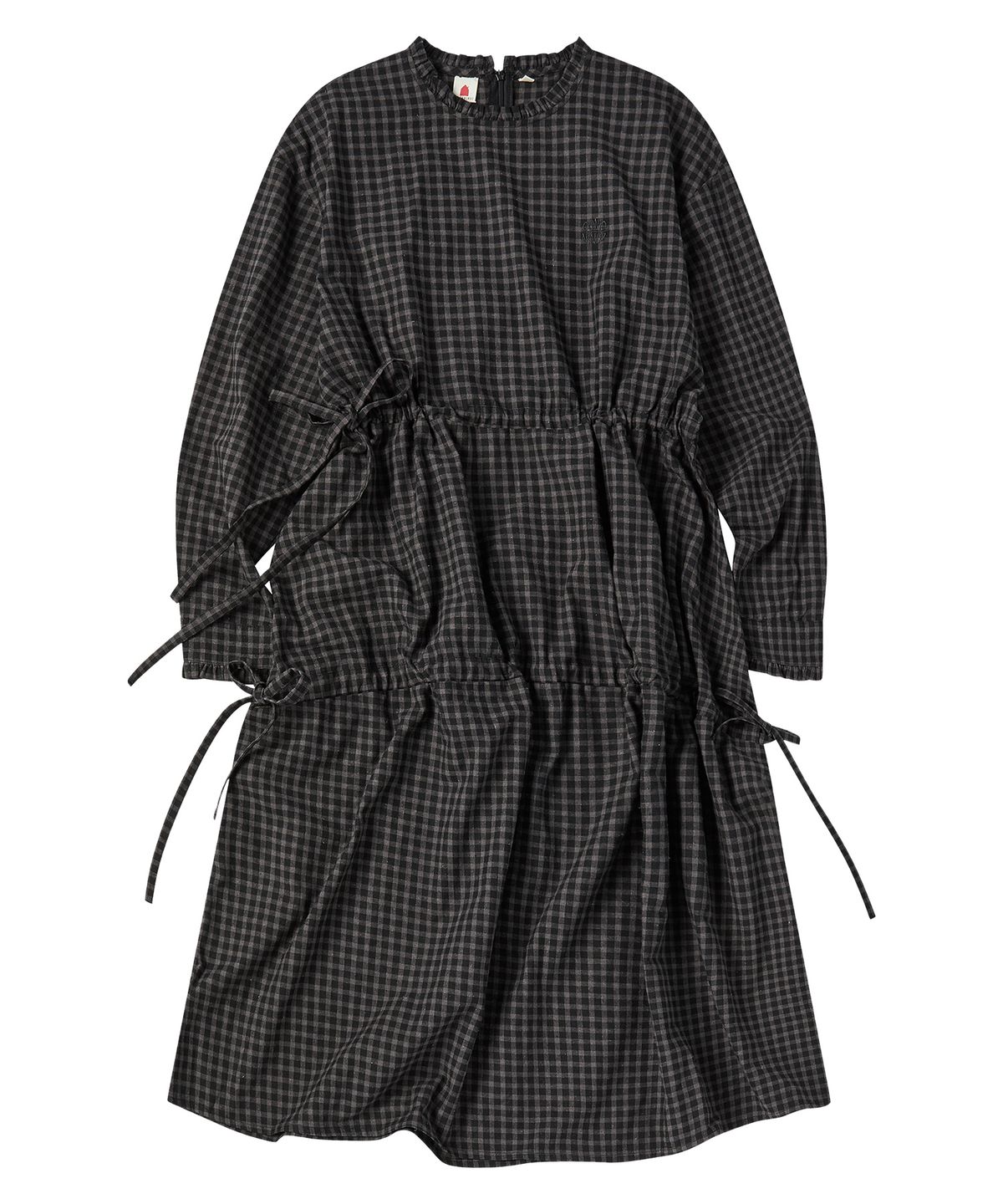 꼬모니노즈(COMONINOZ) W LONG SLEEVE CHECK ONE-PIECE [BLACK]