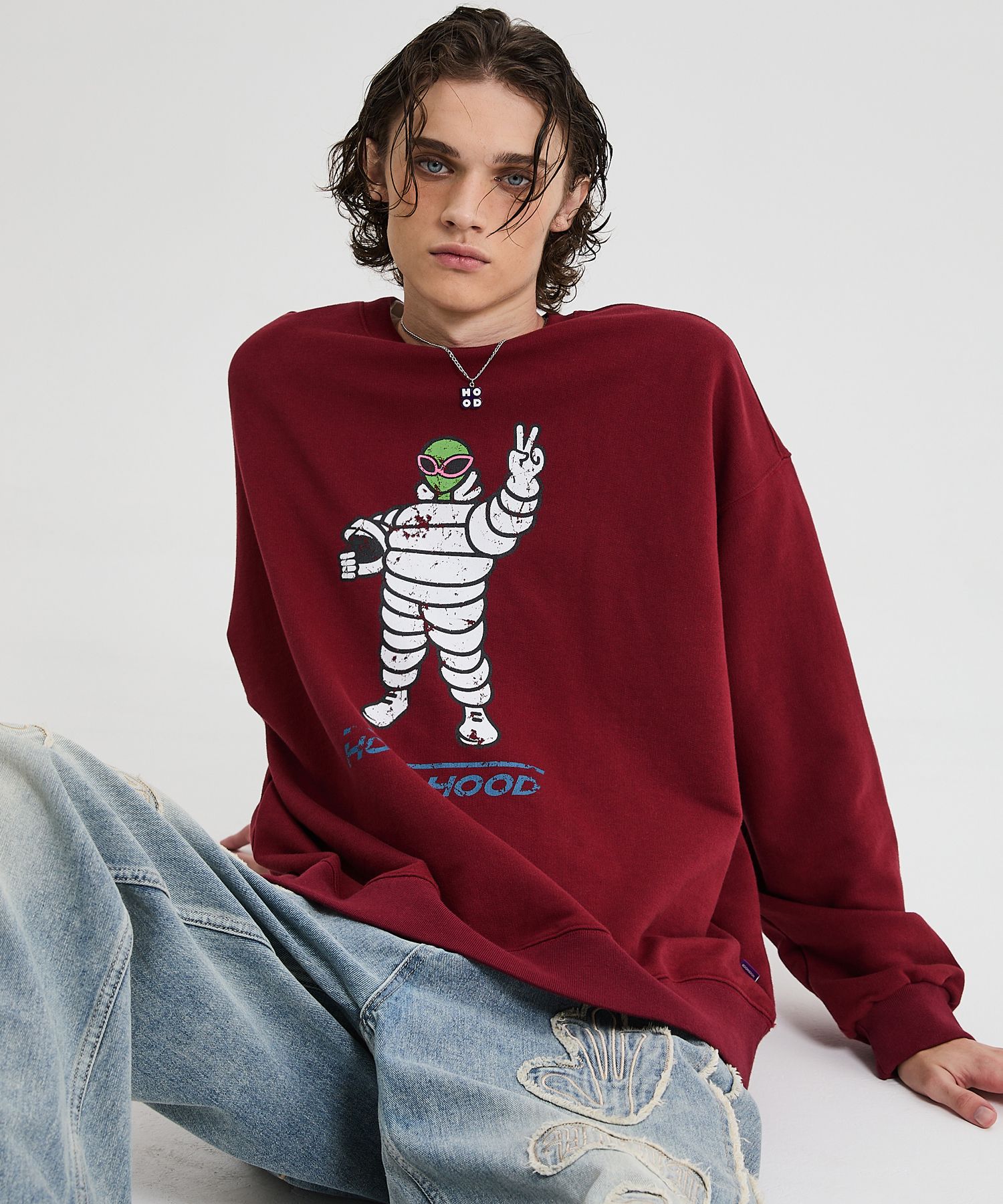 ★HOODHOOD★ Michelian sweatshirt burgundy MUSINSA | HOODHOOD Michelian Man to Man Burgundy