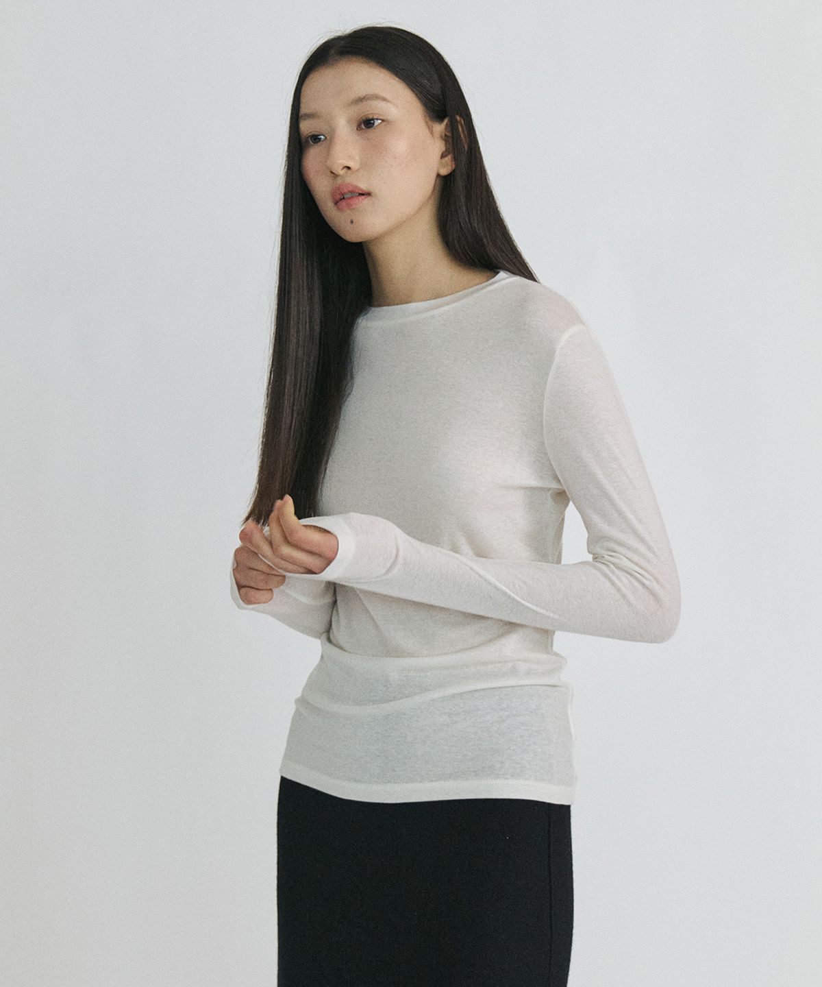 스텝어라운드(STEP AROUND) Loose fit wool tencel top_IVORY