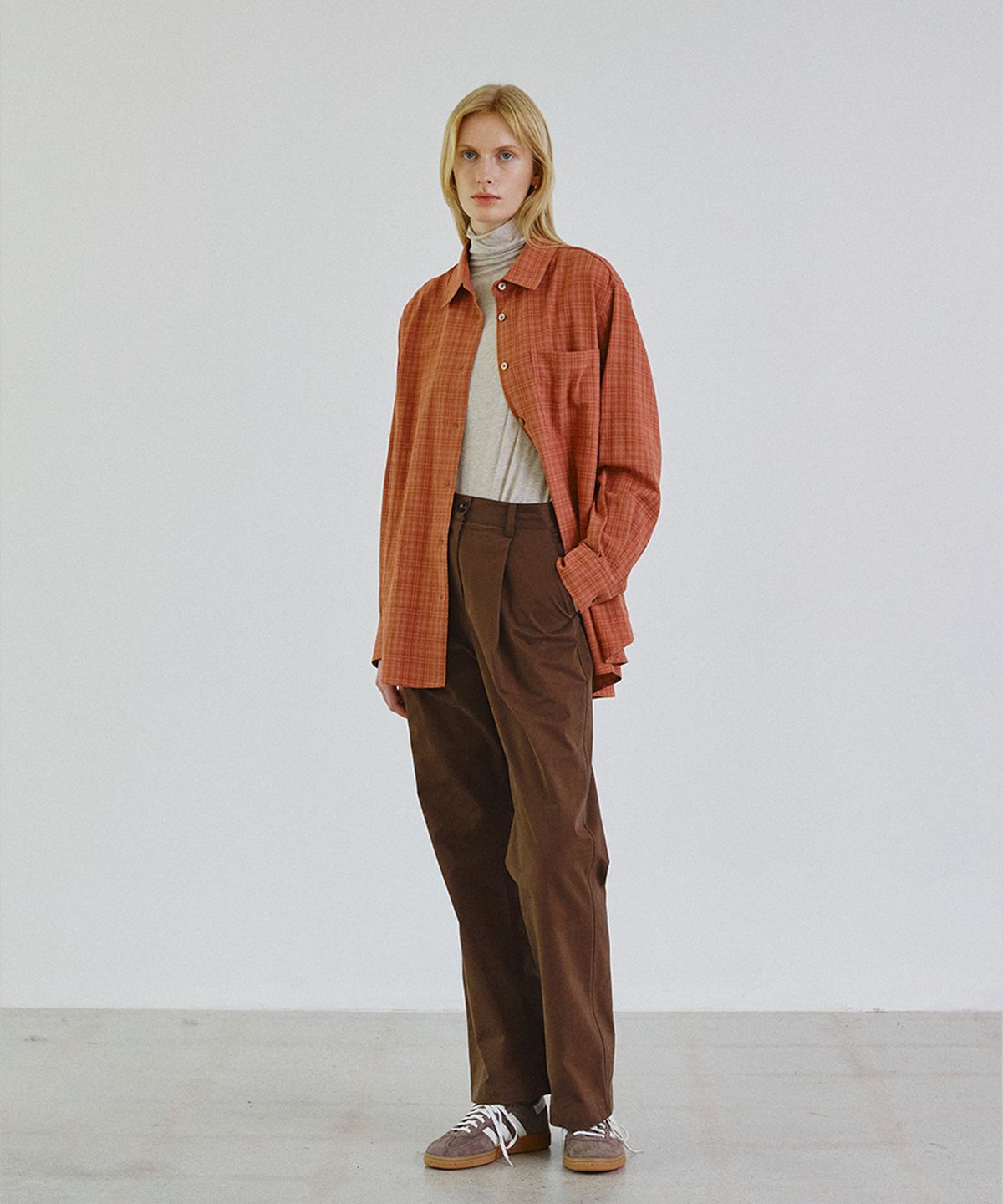 스텝어라운드(STEP AROUND) Oversize vintage check shirts_RED