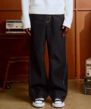 Diagonal Relaxed Denim Pants (INDIGO)