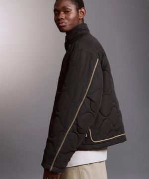 Padded Wave Quilting Jacket (BLACK)