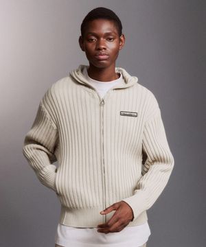 Ribbed Zip Hoodie Sweater (DARK BEIGE)