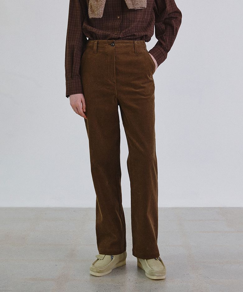 Corduroy belted straight pants_BROWN