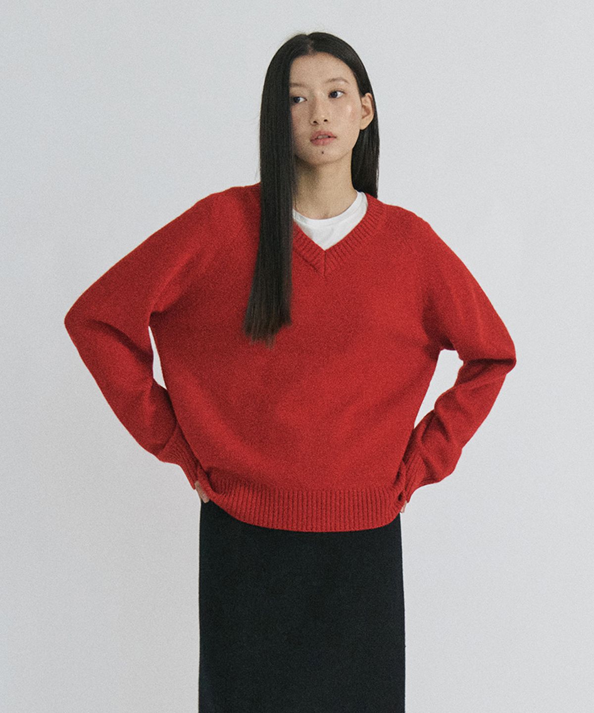 스텝어라운드(STEP AROUND) Cashmere reglan v neck knit_RED