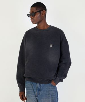 오버핏 워싱 스터드 맨투맨 [Washed Black]