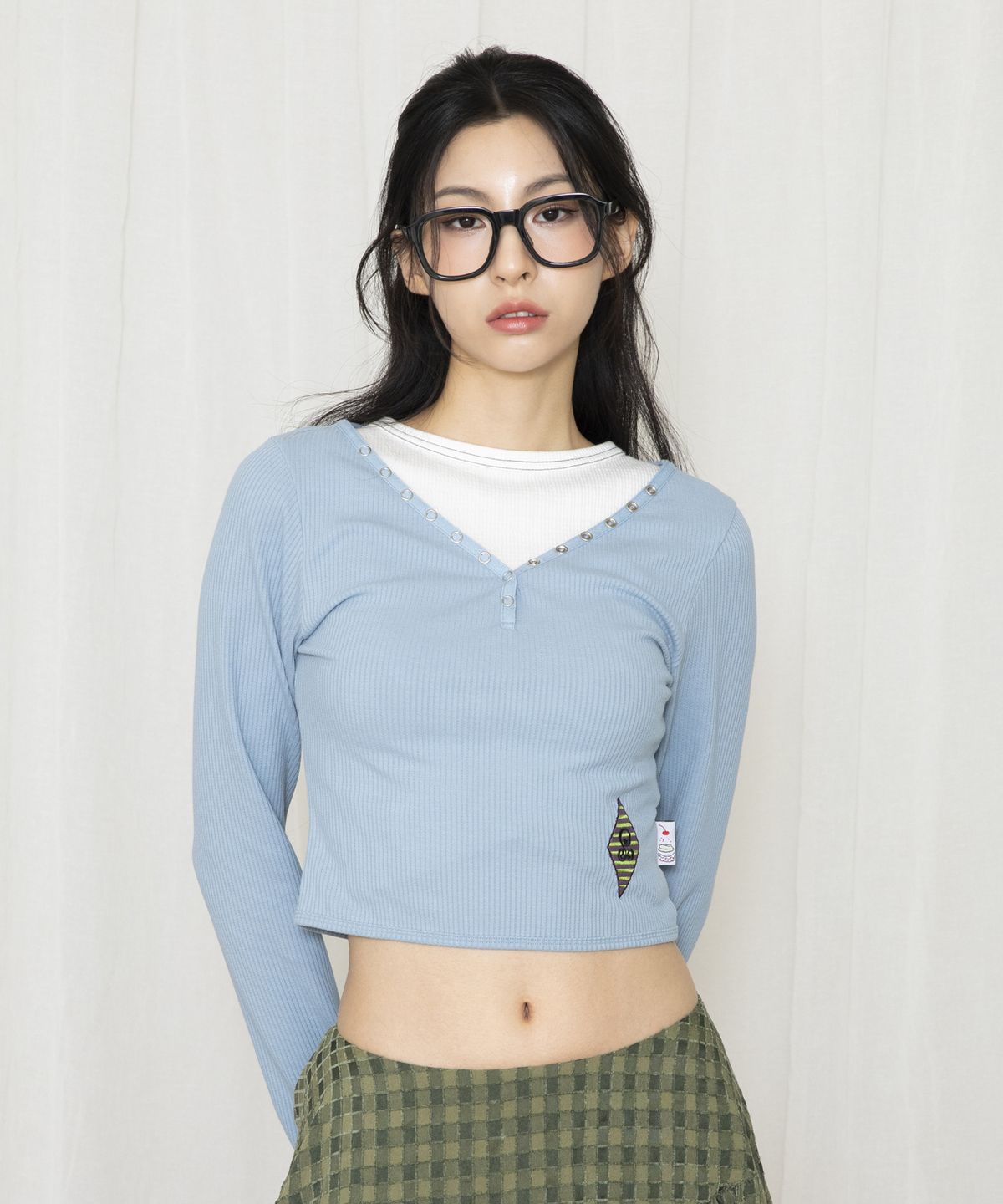 루나키후(RuNaKi'Hu') WXT022 레이어드 스쿱넥 골지 롱슬리브 (BLUE)