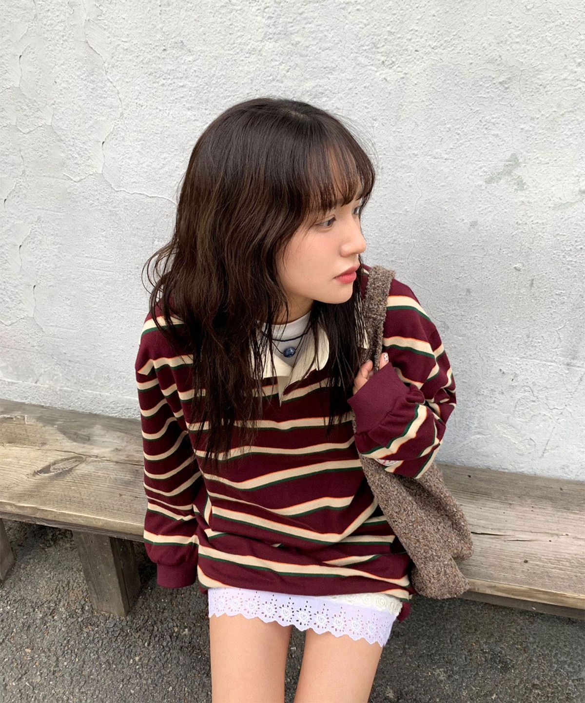 미나수(MENASOO) Menasoo Stripe Rugby T Shirt_Burgundy