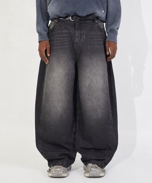 사이드버튼 워싱 롱 데님팬츠 [빈티지 블랙]