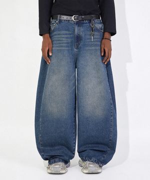 사이드버튼 워싱 롱 데님팬츠 [빈티지 블루]