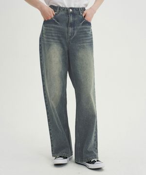 이지 워시드 와이드 데님 팬츠 [빈티지블루]