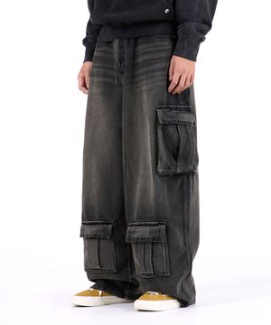 빈티지 멀티 카고 데님팬츠 [Washed Black]
