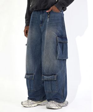 빈티지 멀티 카고 데님팬츠 [Washed Blue]