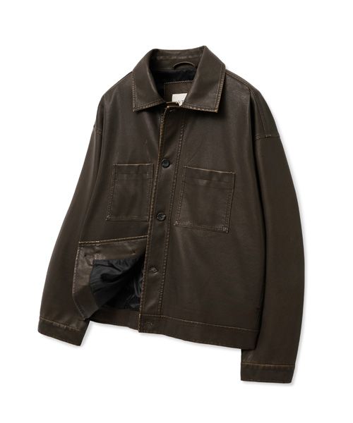 MUSINSA | VTWO Vintage Washed Coated Leather Jacket_Black