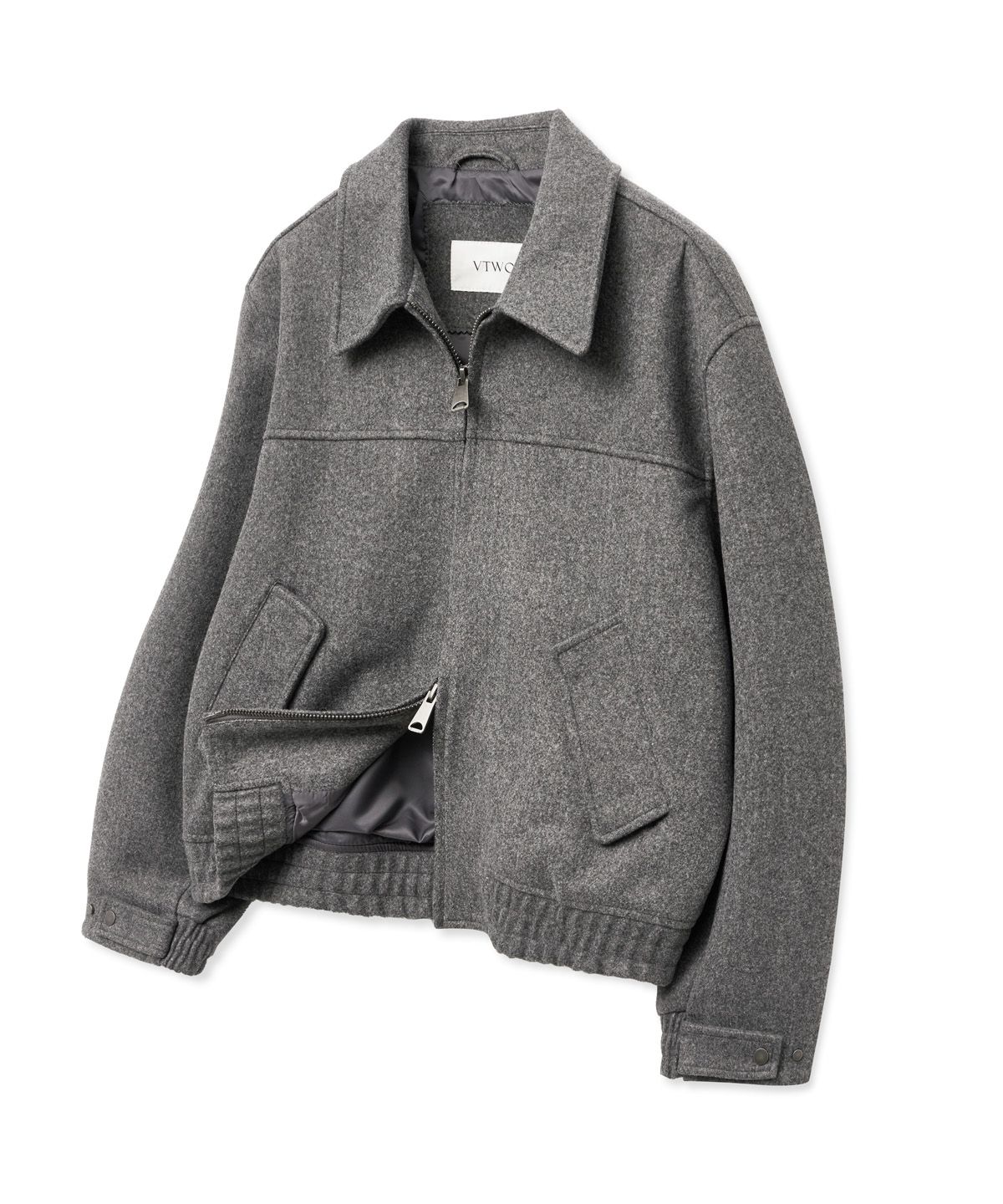 브이투(VTWO) [PURE WOOL]울 블렌드 카라 블루종_그레이
