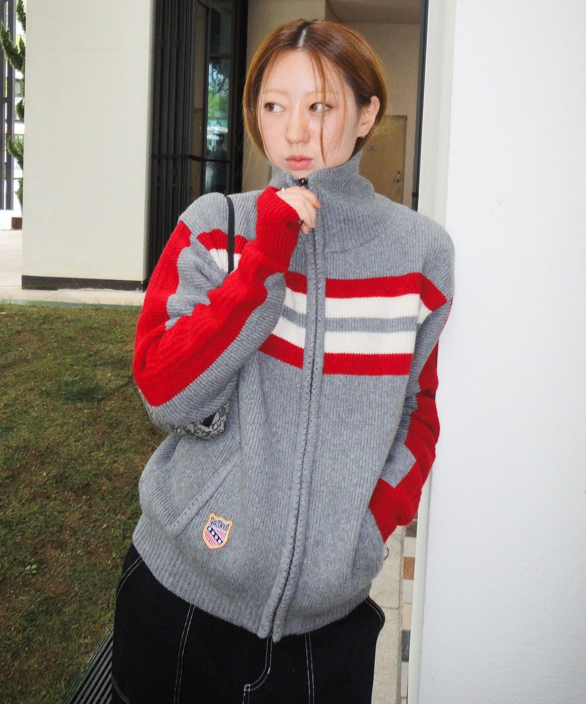 미나수(MENASOO) Zipup Knit Cardigan_Gray