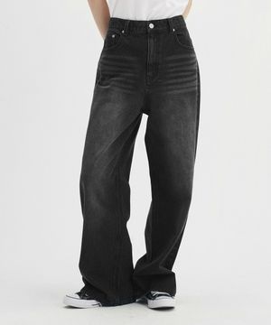 이지 워시드 와이드 데님 팬츠 [빈티지블랙]