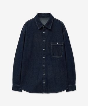 오버핏 워싱 데님 셔츠_다크인디고