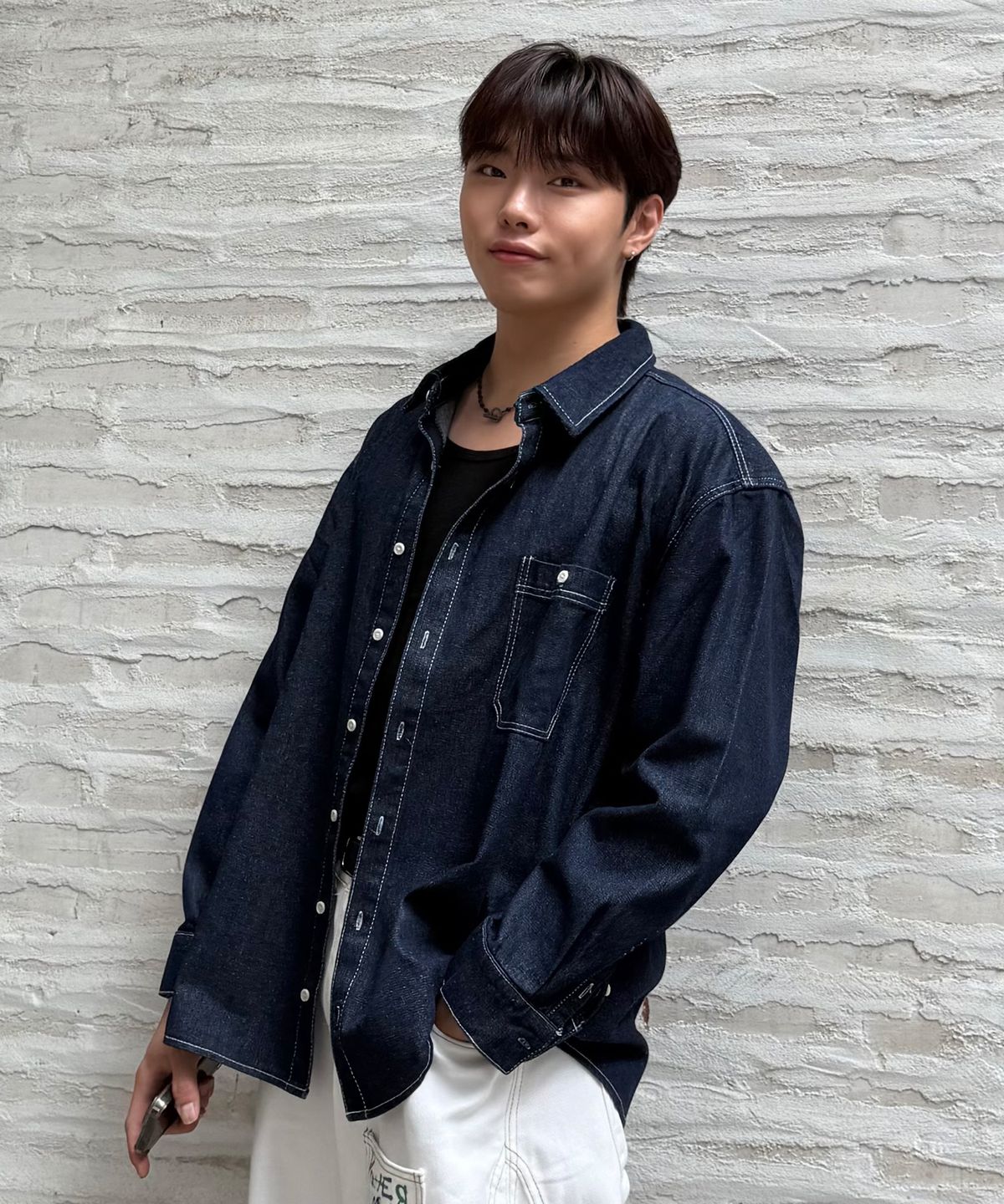블론드나인(BLOND9) 오버핏 워싱 데님 셔츠_다크인디고