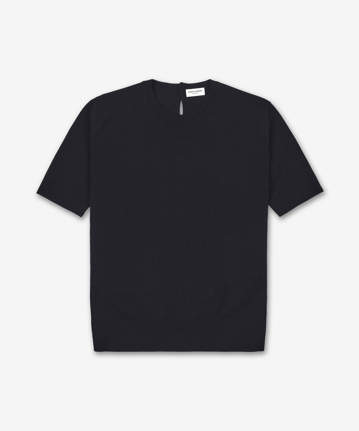생로랑(SAINT LAURENT) 울 크루넥 반소매 니트 - 블랙 / 800574Y76IY1000