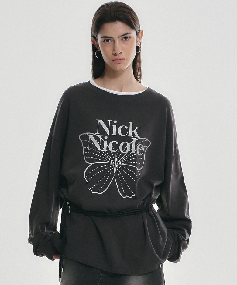 BUTTERFLY SIGNATURE LS TOP_CHARCOAL SILVER
