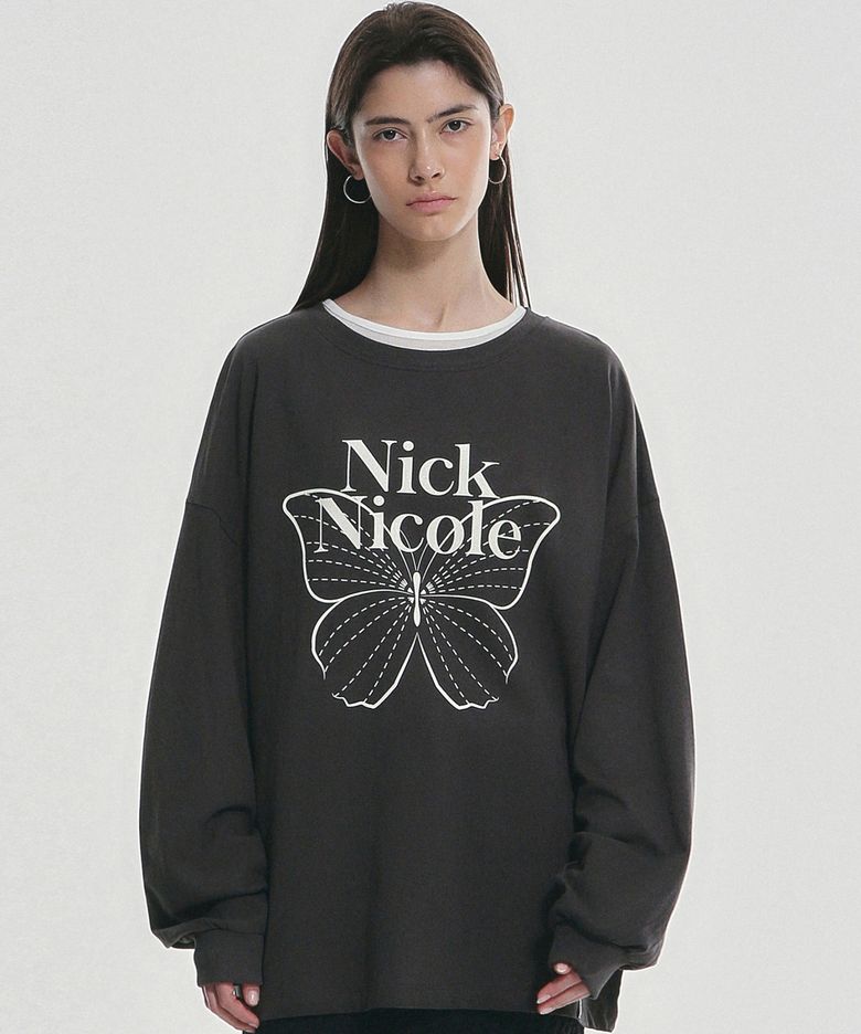 BUTTERFLY SIGNATURE LS TOP_CHARCOAL CREAM