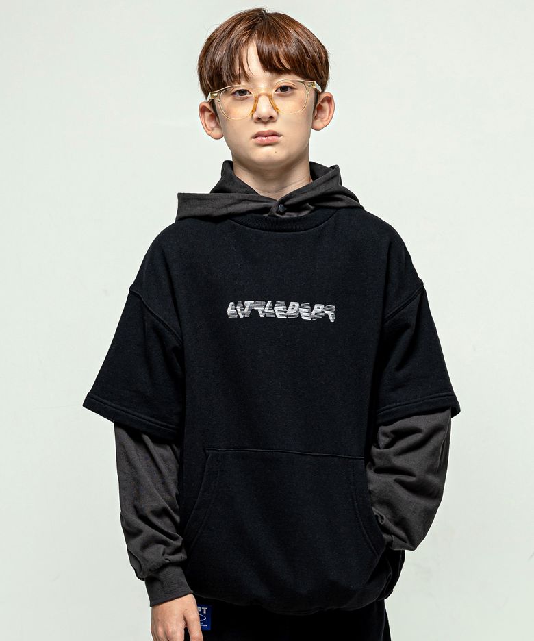 배색 레이어드 후드 티셔츠 Black