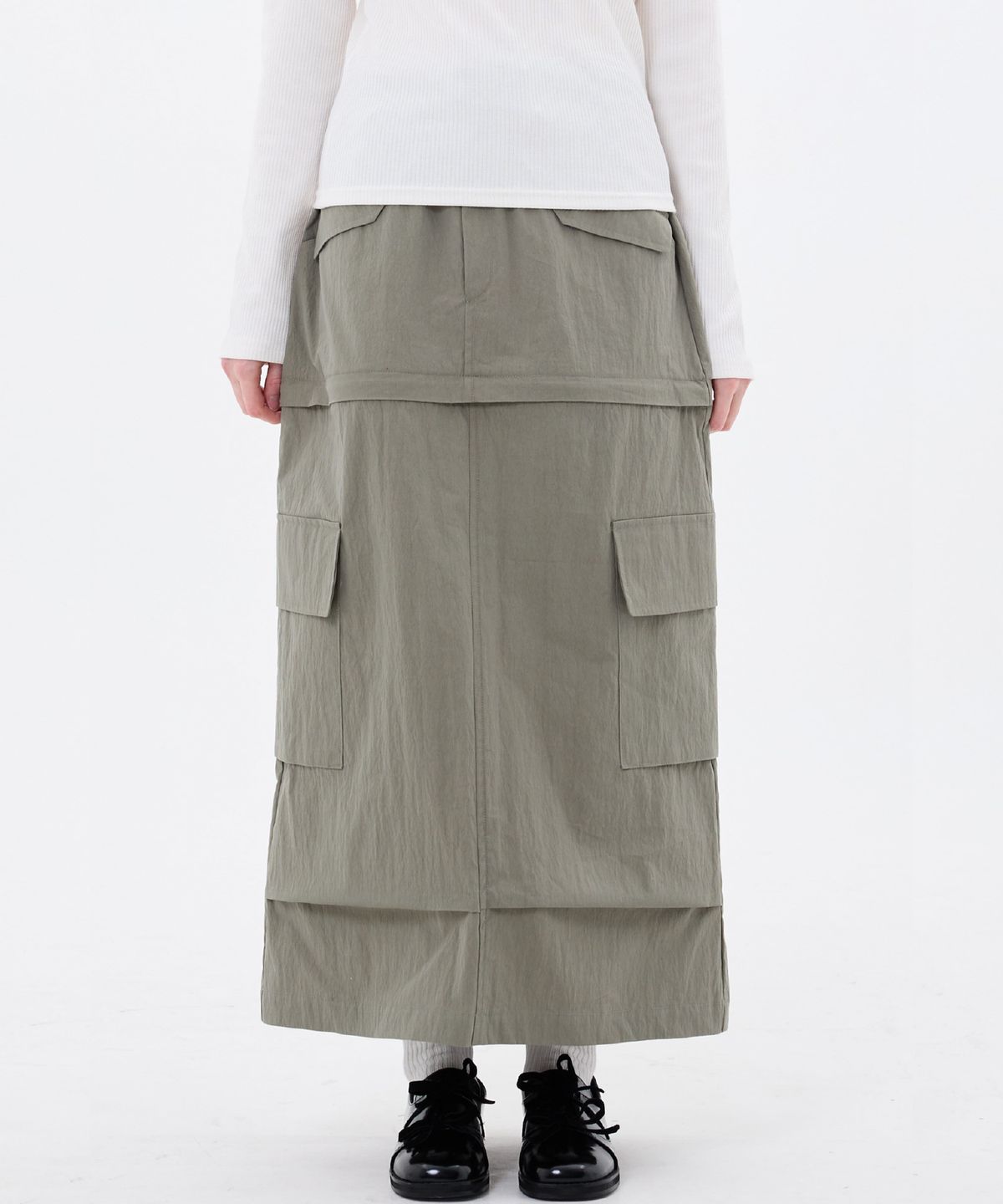 아리킴(ARIKIM) DOUBLE CUT CAGO SKIRT / KHAKI