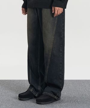 커브드 라인 와이드 데님 팬츠 (BLUE BLACK)