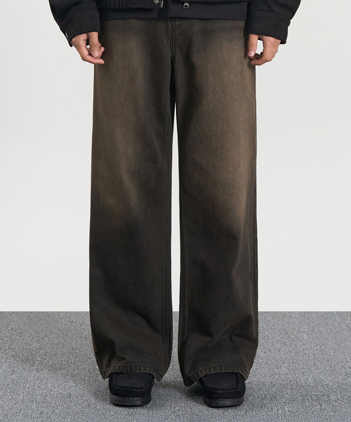 엑스컨테이너(EXCONTAINER) 빈티지 워시드 와이드 데님 팬츠 (SAND BROWN)