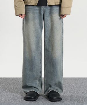 빈티지 워시드 와이드 데님 팬츠 (BEIGE BLUE)