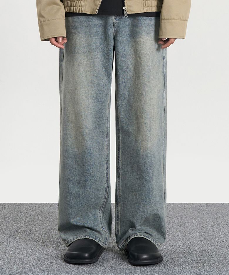 빈티지 워시드 와이드 데님 팬츠 (BEIGE BLUE)
