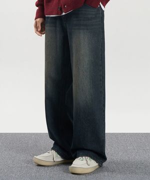 빈티지 워시드 와이드 데님 팬츠 (DEEP INDIGO)