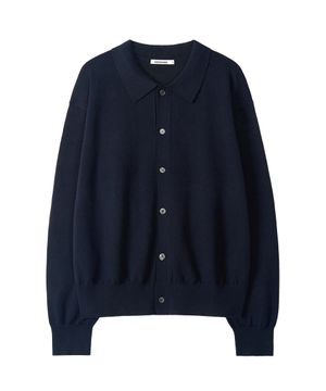 코튼 카라 니트 가디건 (NAVY)